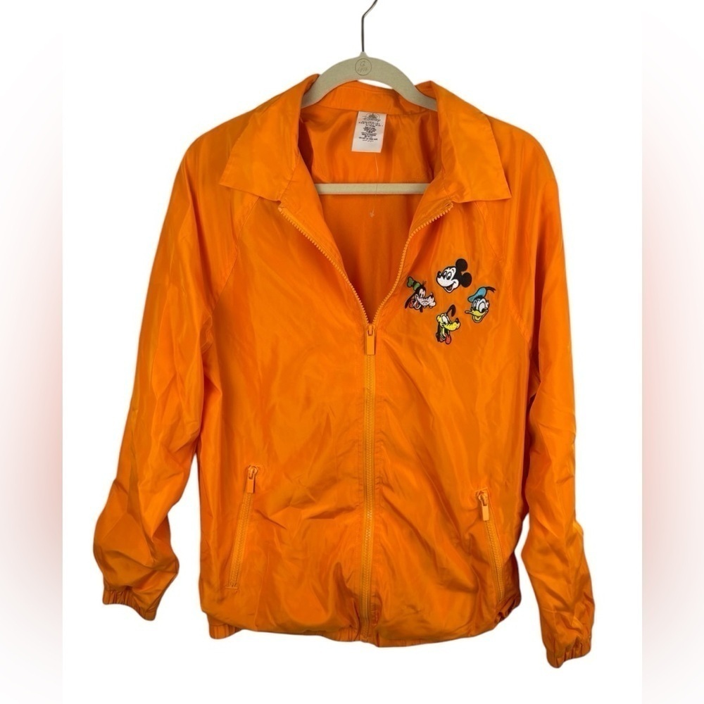 NWOT Disney Neon Orange Full Zip Jacket Size Small Novelty Elastic Waist